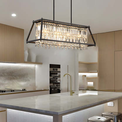 Trapezoidal Black Metallic Crystal Dining Chandelier