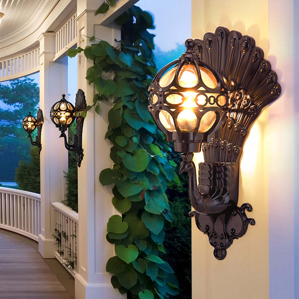Waterproof Retro Peacocks Aluminum European Style Outdoor Wall Light-Lighom