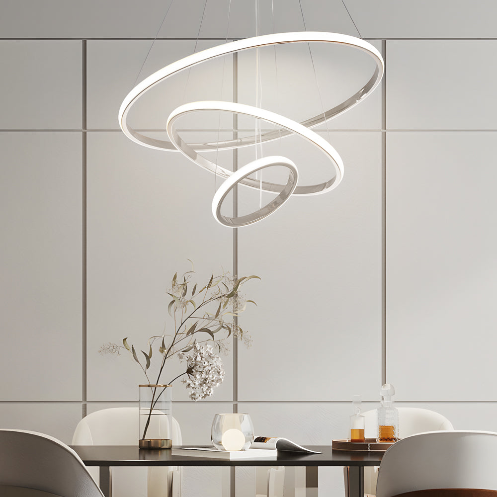Contemporary Tiered Ring Chrome Chandelier