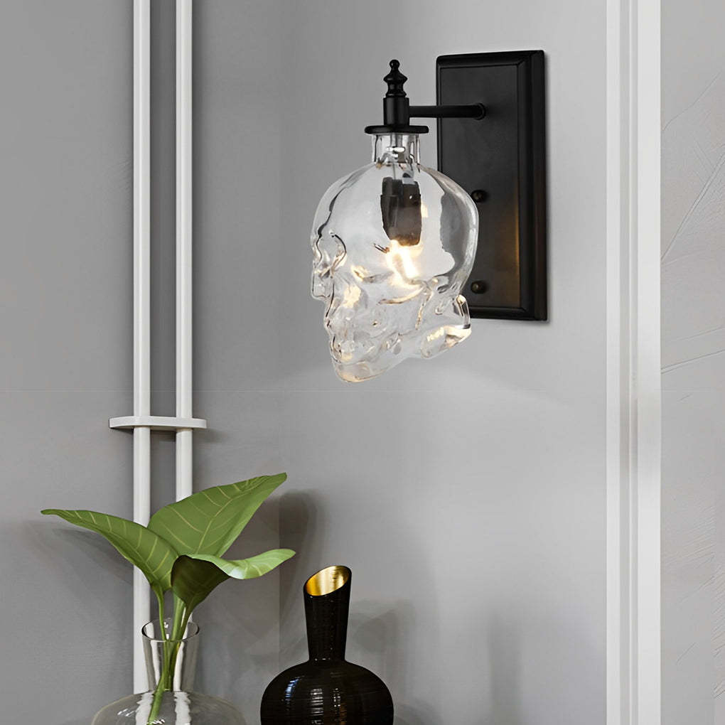 Retro Glass Skull Head LED Black Industrial Style Decorative Wall Lamp-Lighom