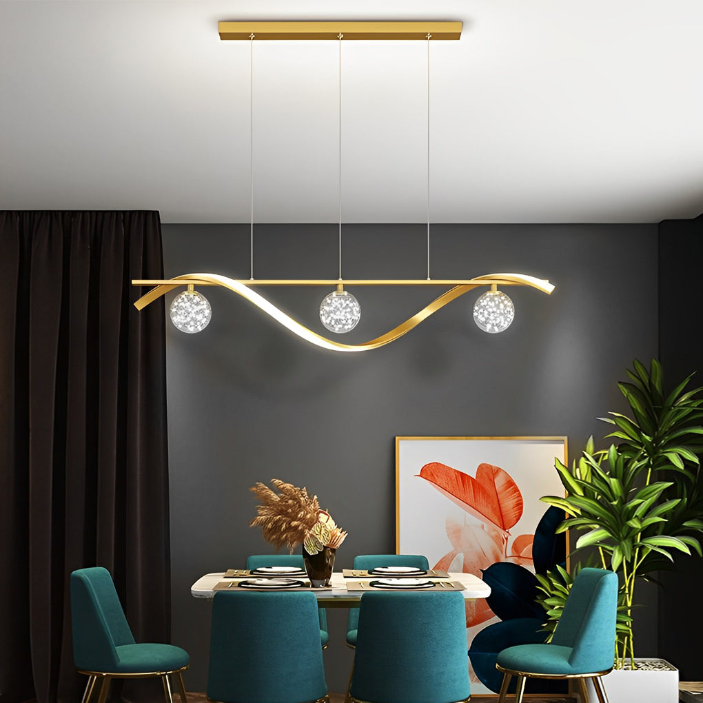 Long Wave Glass Ball 3-Step Dimming Nordic Dining Chandelier