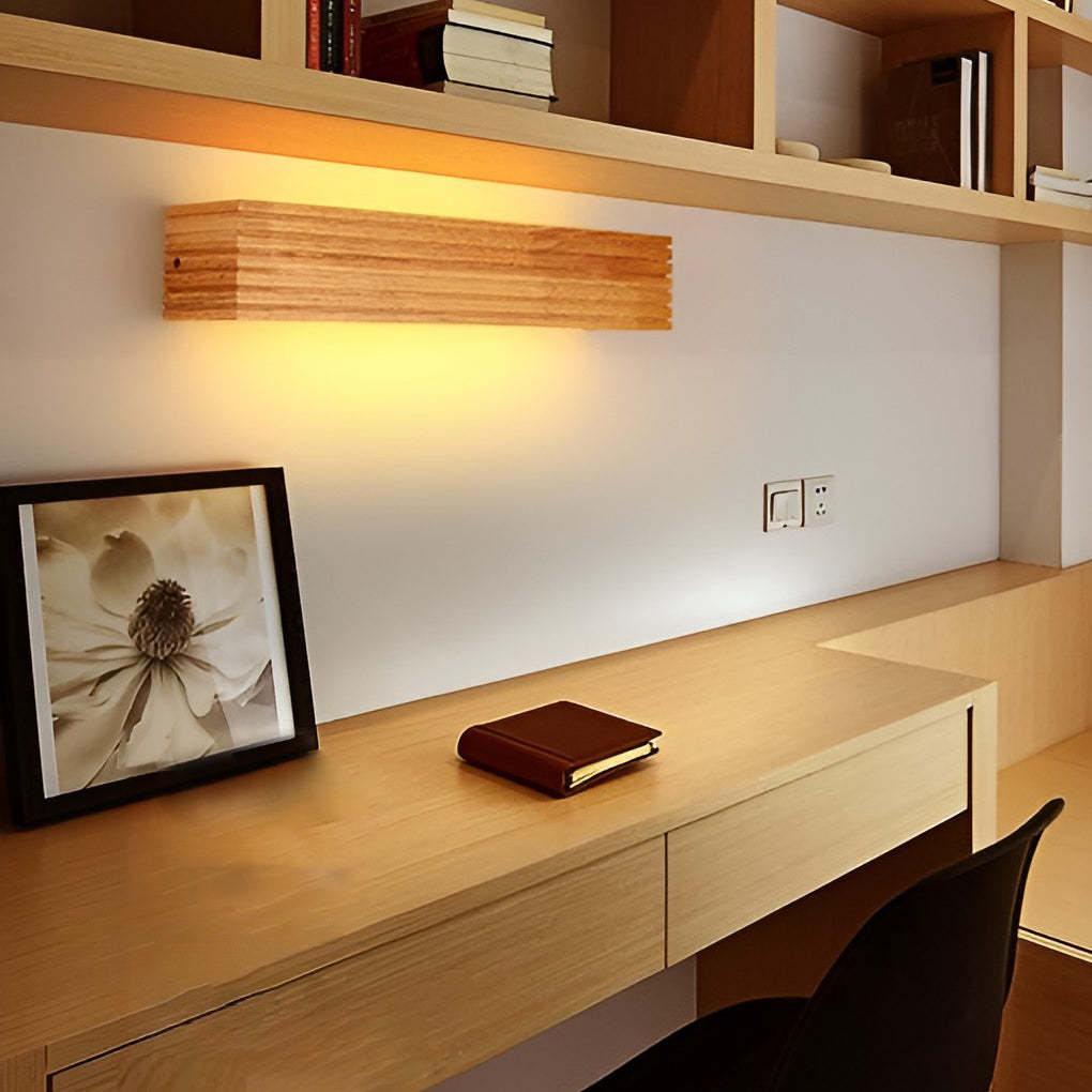 Wood Rectangular Waterproof LED Nordic Wall Sconce Lighting Mirror Light-Lighom
