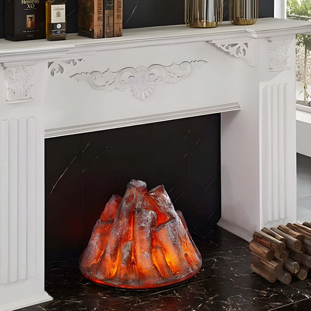 Decorative Resin Firewood Charcoal Pile Simulated Fireplace Flame Lamp-Lighom