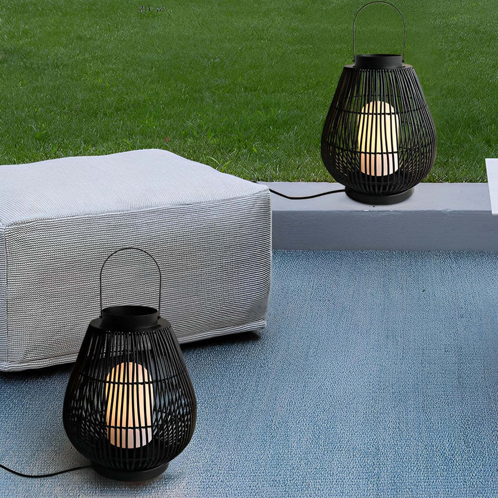 Portable Black Modern Iron Woven E27 Pillar Accent Outdoor Lantern-Lighom