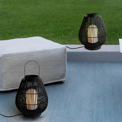 Portable Black Modern Iron Woven E27 Pillar Accent Outdoor Lantern-Lighom