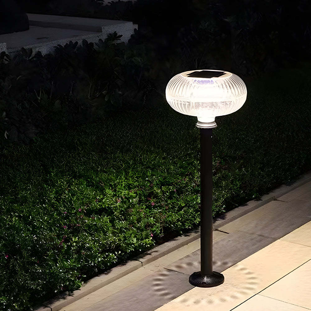 Modern Solar Lawn Light Metal Cylinder Oval  Shade LED Outdoor Bollard Light-Lighom