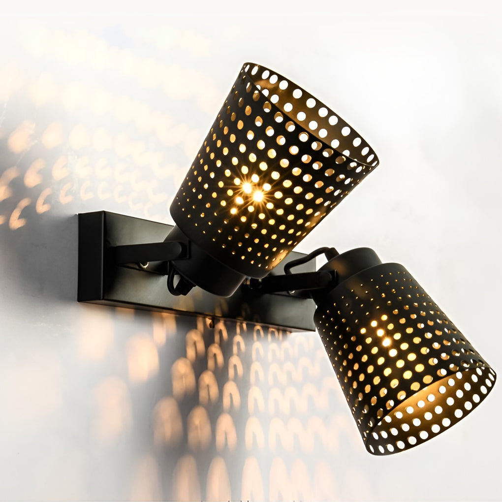 Retro Iron Hollow Adjustable Black Industrial Plug-In Sconce