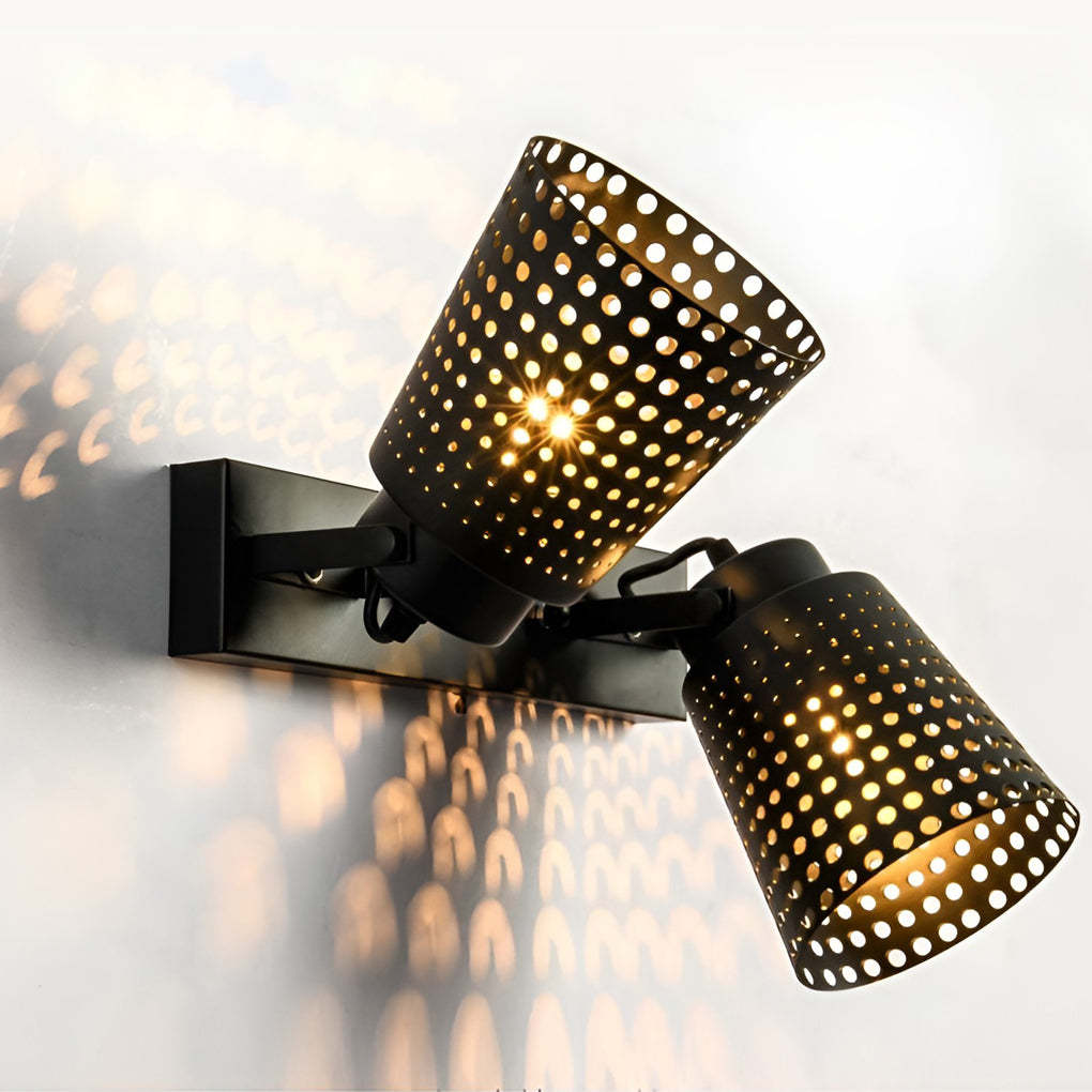 Retro Iron Hollow Adjustable Black Industrial Plug-In Sconce