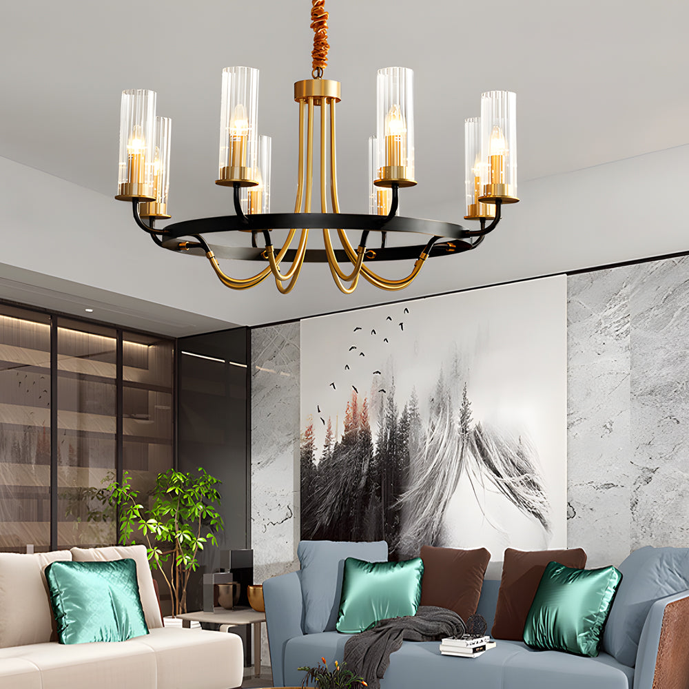 Lighom candle wheel shades black chandeliers in glass — 8-Light