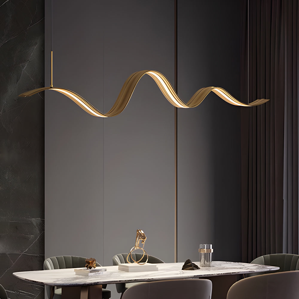 Linear LED Brass Wave Kitchen Island Pendant
