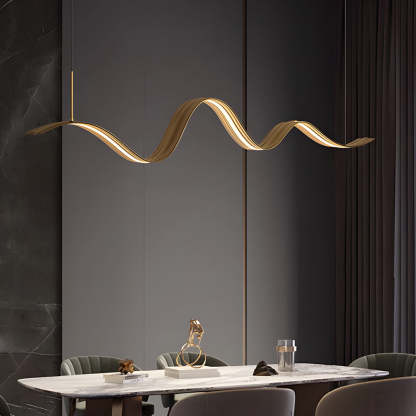 Linear LED Brass Wave Kitchen Island Pendant