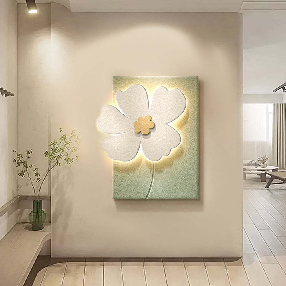 Flowers 3D Sandstone USB Remote Decorative Wall Painting — White