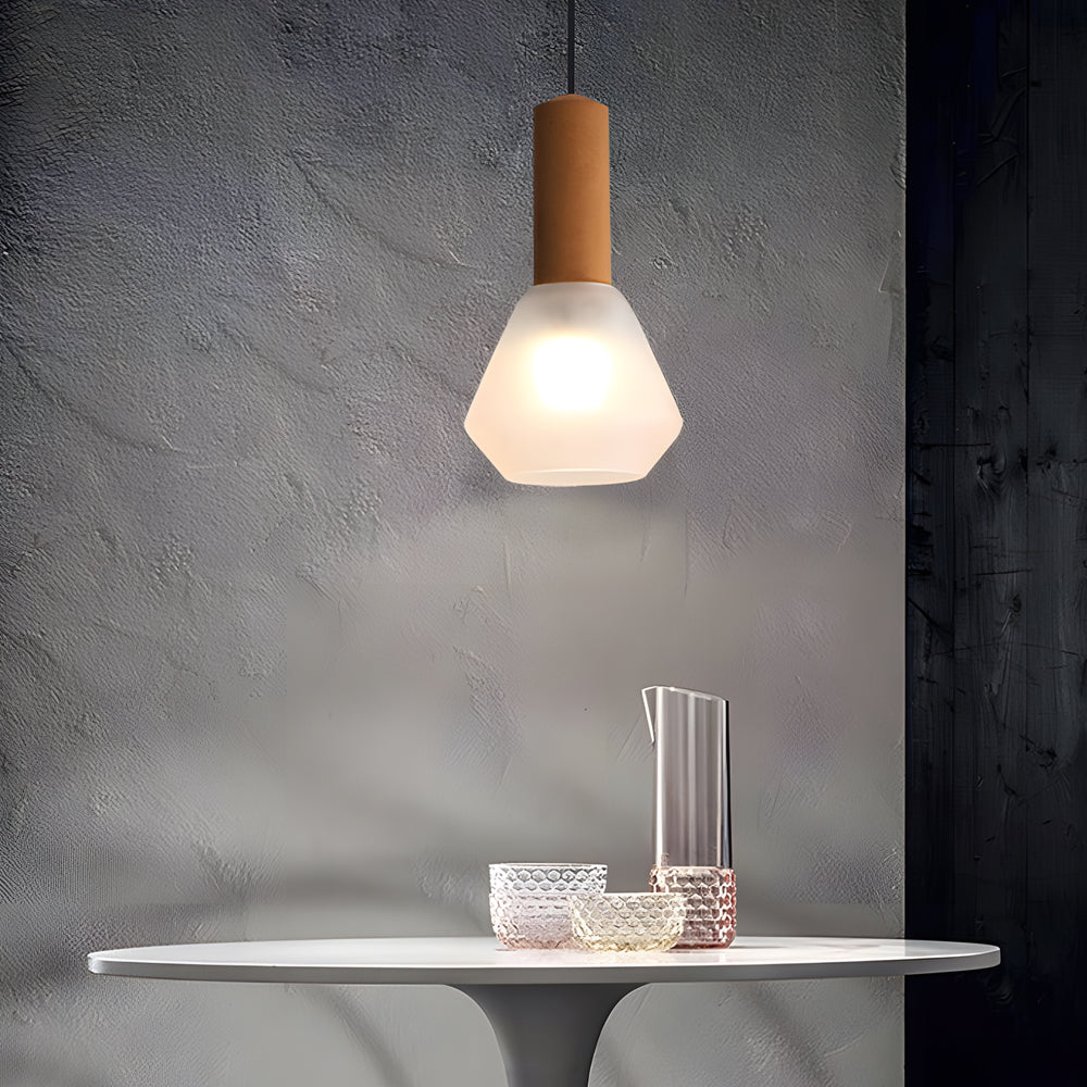 Copper Glass Jar 1-Light Wood Cork Diamond Pendant Light