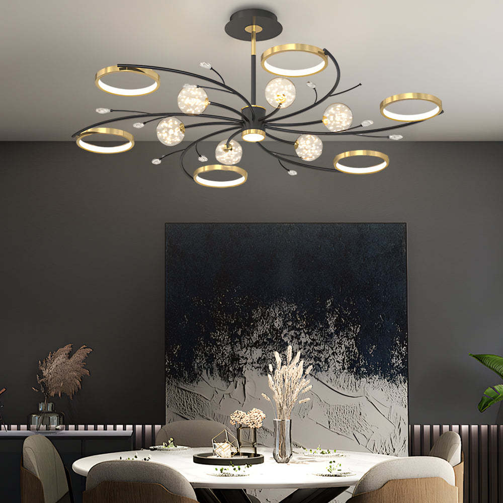 Star Ring Flower Branch Crystal Modern Ceiling Light — 3+3 Lights