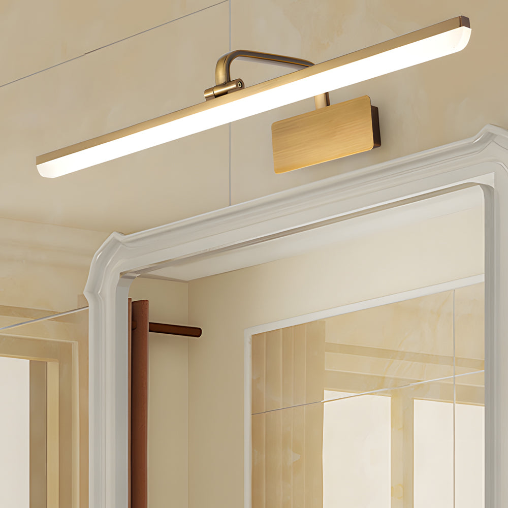 Brass Linear LED Bathroom Vanity Light with Curved Rod Design Elegant Mirror Fixture-Lighom