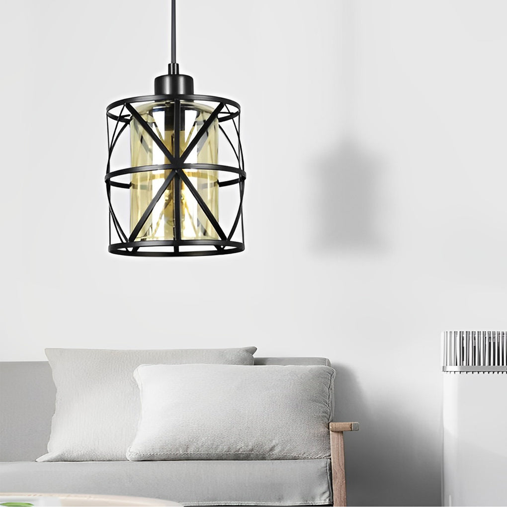 Round Iron Glass Black Retro Industrial Pendant