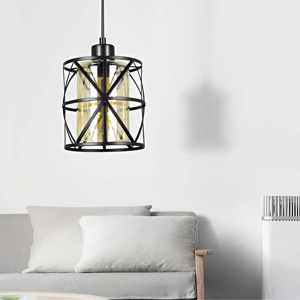 Round Iron Glass Black Retro Industrial Pendant