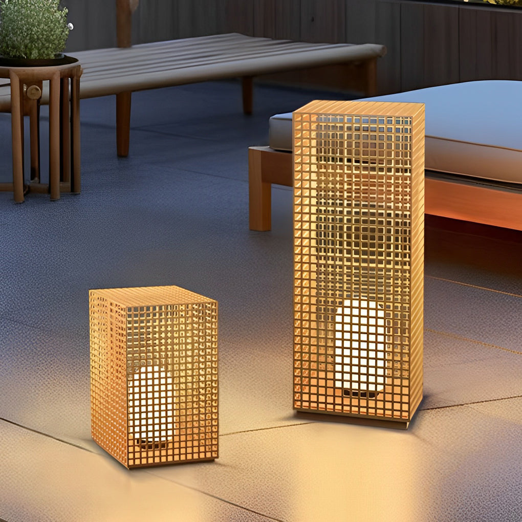 Gold metal square hollow landscape lighting - modern — 7.5" W x 7.5" D x 11.8" H / Hardwired