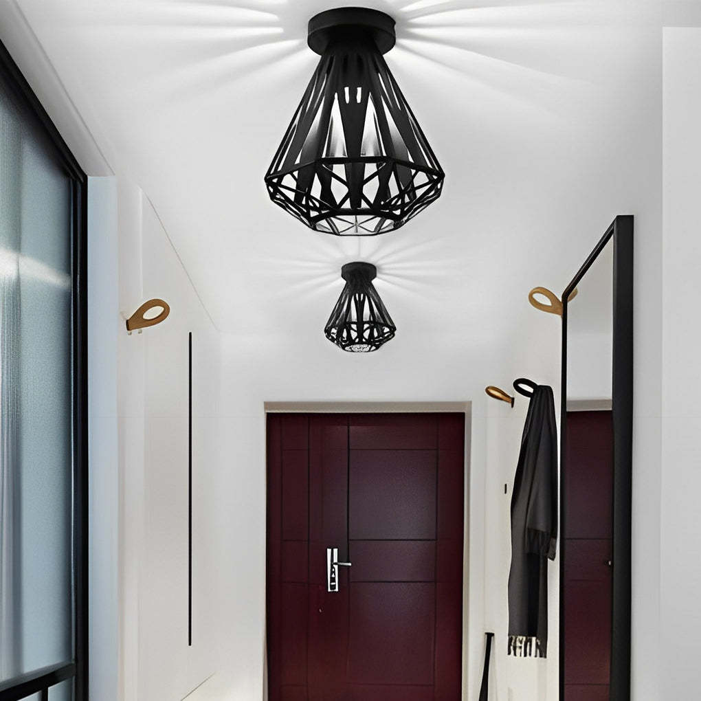 Retro Iron Cage LED American Ceiling Fixture