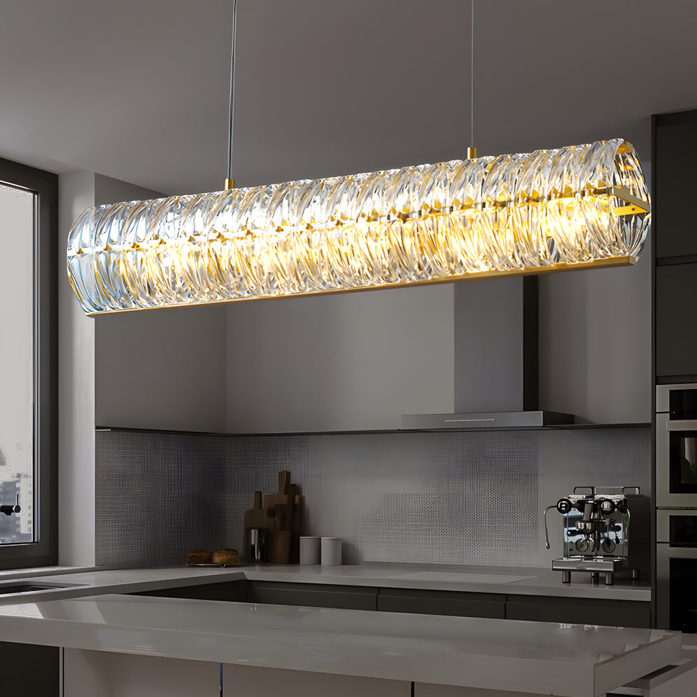 White glass long chandeliers - modern — 6.7" H x 23.6" Dia / Round