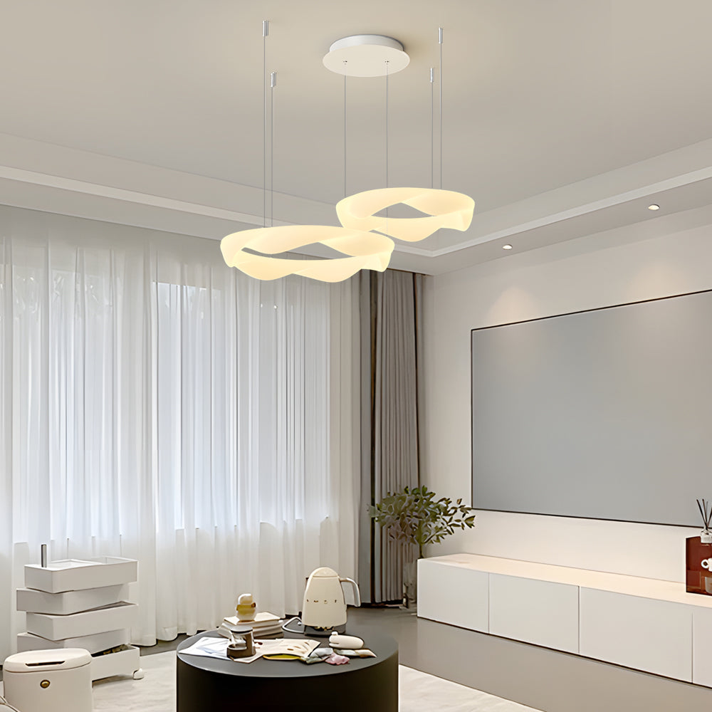 Wavy Circle Ring Dimmable White Cream Modern Chandelier
