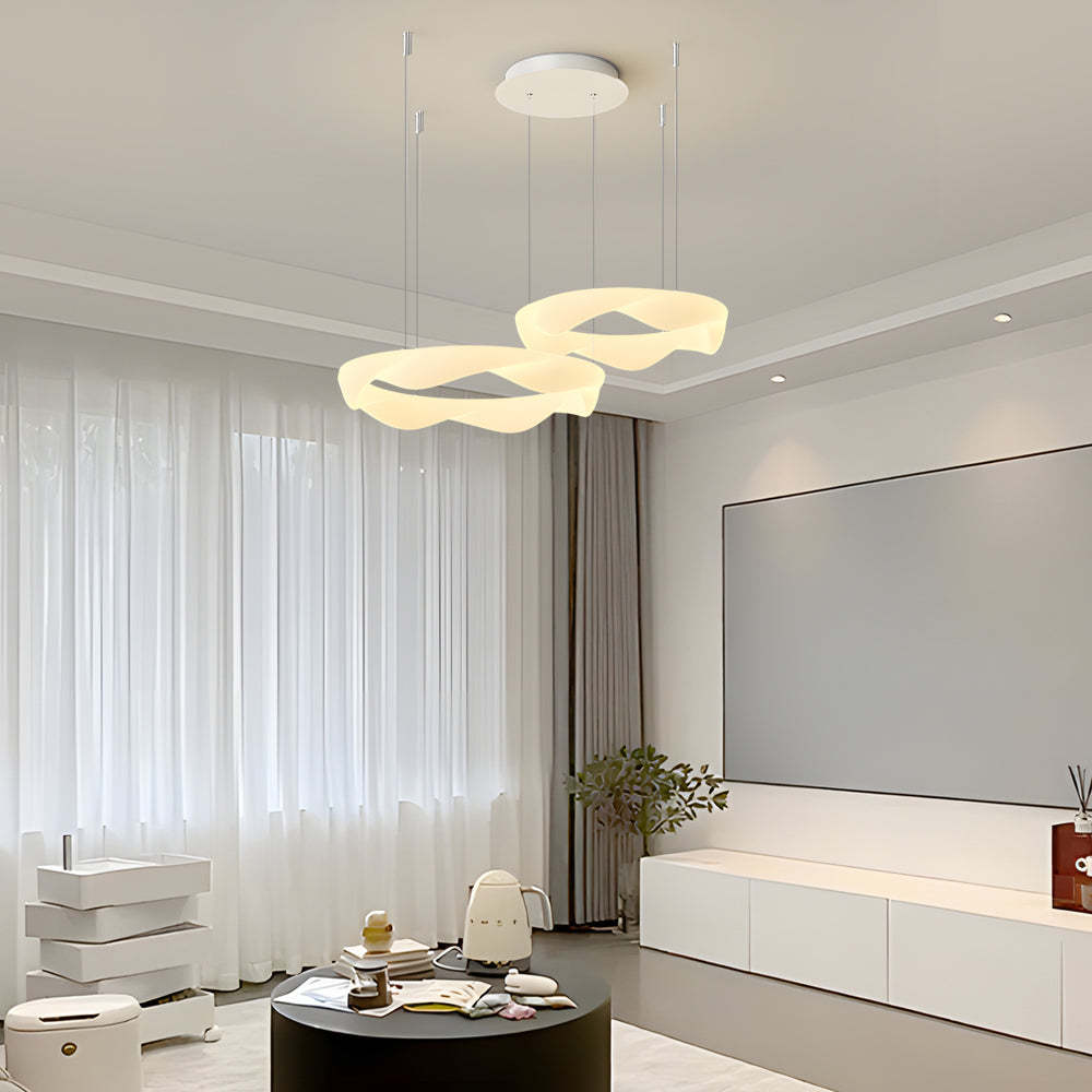 Wavy Circle Ring Dimmable White Cream Modern Chandelier