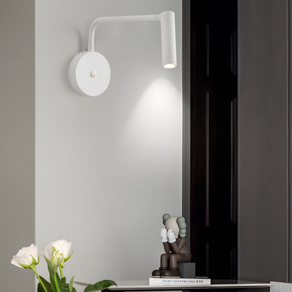 Black/White Tube LED Swing Arm Wall Light Adjustable Wall-Mounted Spotlight Bedroom Sconce Lamp-Lighom