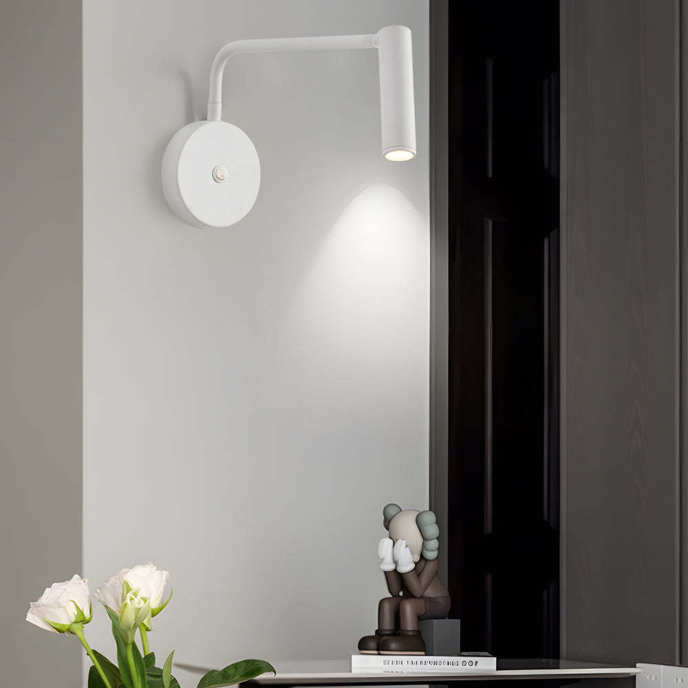 Black/White Tube LED Swing Arm Wall Light Adjustable Wall-Mounted Spotlight Bedroom Sconce Lamp-Lighom