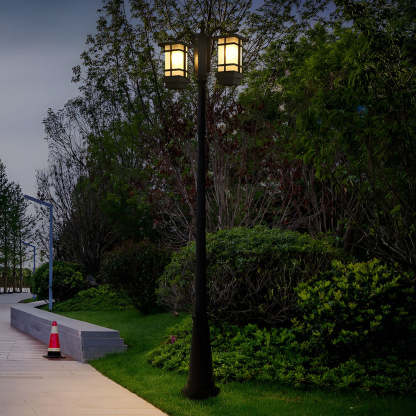 3 Lights Waterproof Black Modern Outdoor Post Lights Public Lighting-Lighom