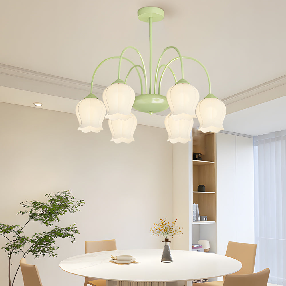 6-Head Bell Orchid Flower Glass French Chandelier