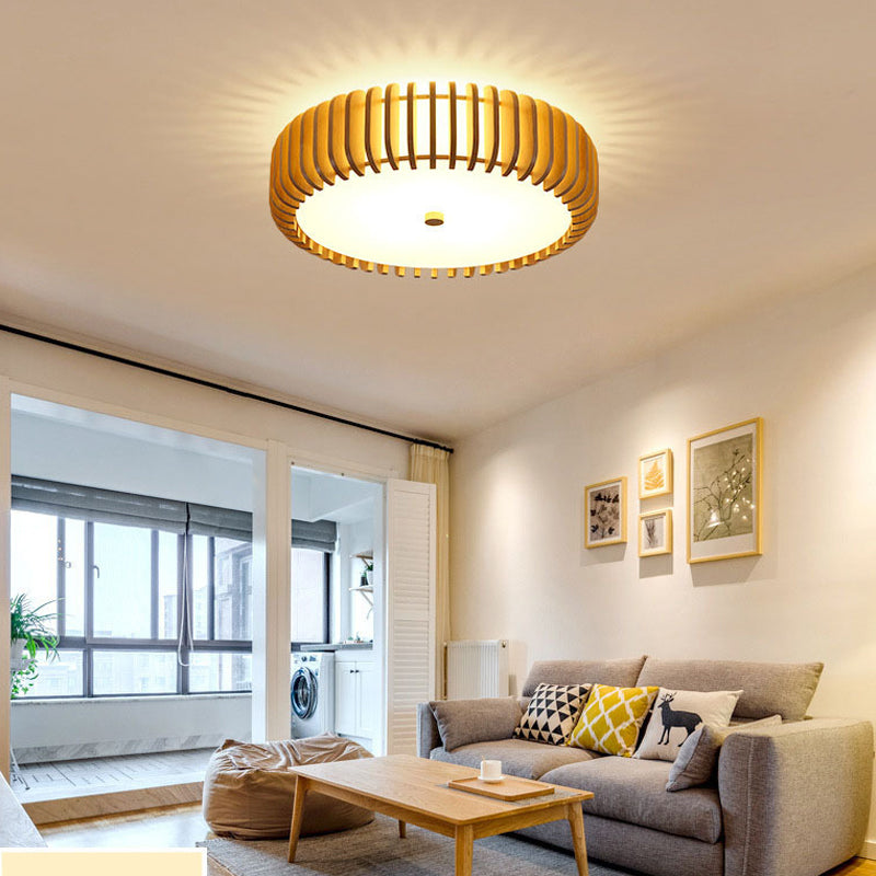 Wood Round 3-Step Dimming LED Nordic Bedroom Ceiling Light