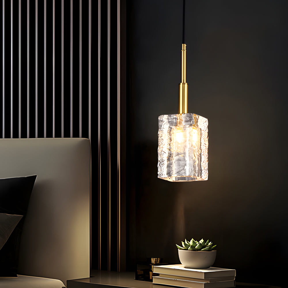 Crystal Cube Brass Pendant Copper Rod Kitchen Island Light
