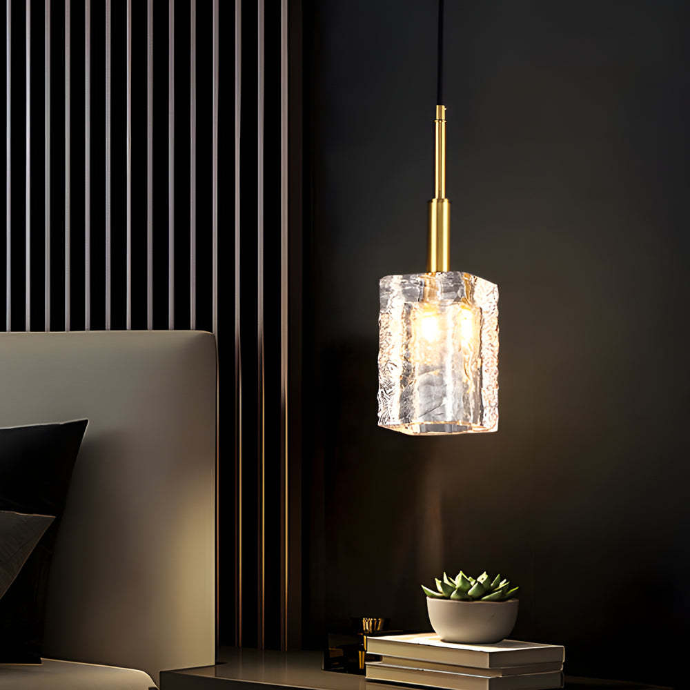 Crystal Cube Brass Pendant Copper Rod Kitchen Island Light
