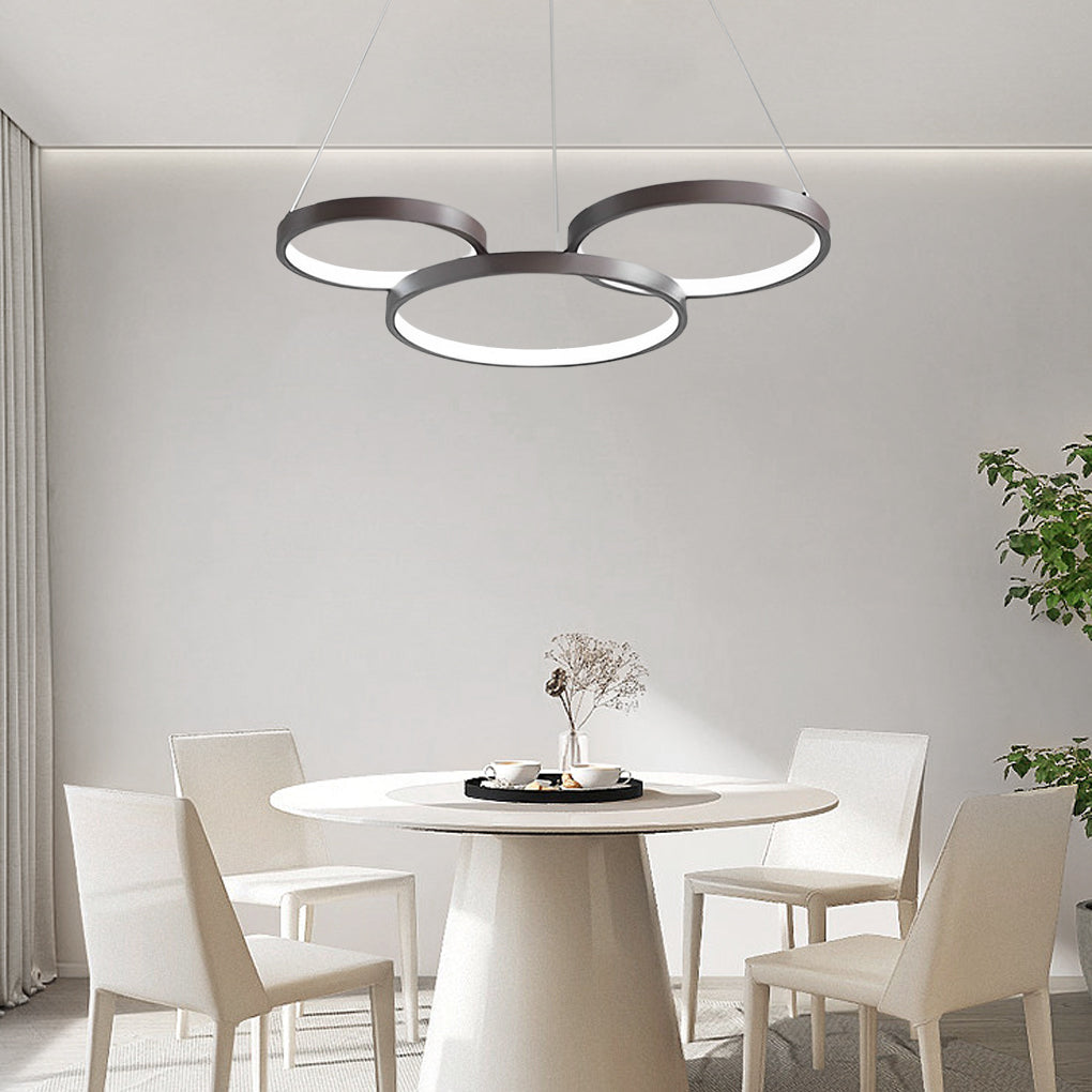 Lighom contemporary 3-ring gray chandeliers in synthetic — Cool White (6000K) / 5-Light