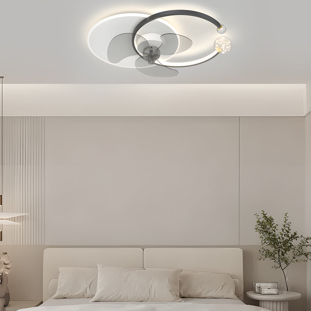 Mute Creative Round Ring 3 Step Dimming Modern Flush Mount Ceiling Fan Lamp-Lighom