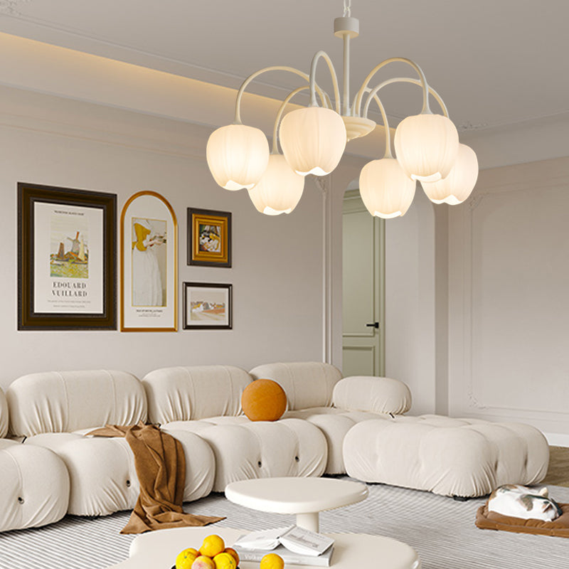 Tulip Flower Dimmable LED Milky White Modern Chandelier