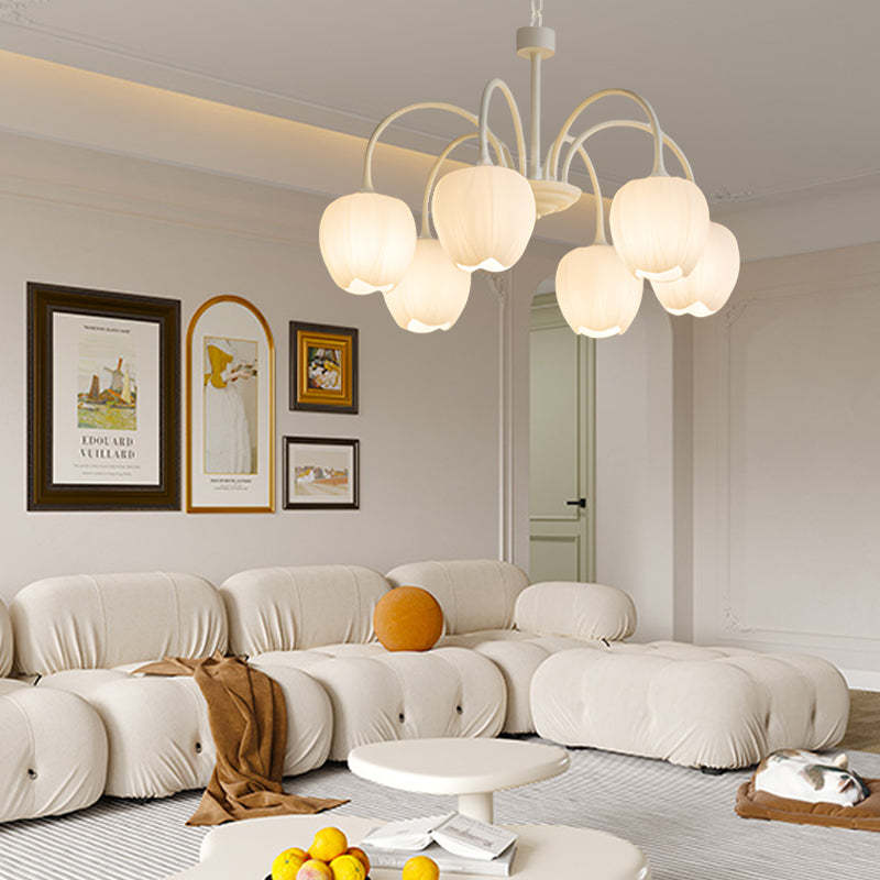 Tulips Flowers Three Step Dimming LED Milky White Modern Chandelier-Lighom