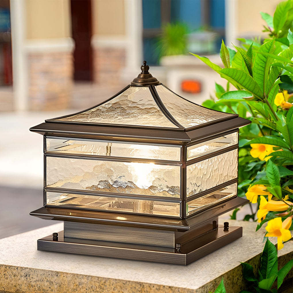 Waterproof Glass Copper Vintage Outdoor Fence Post Lights Pillar Light-Lighom