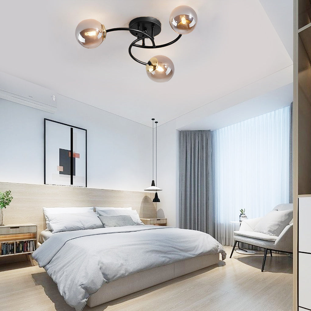 5-Light Glass Globe Swirled Metal LED Modern Ceiling Light