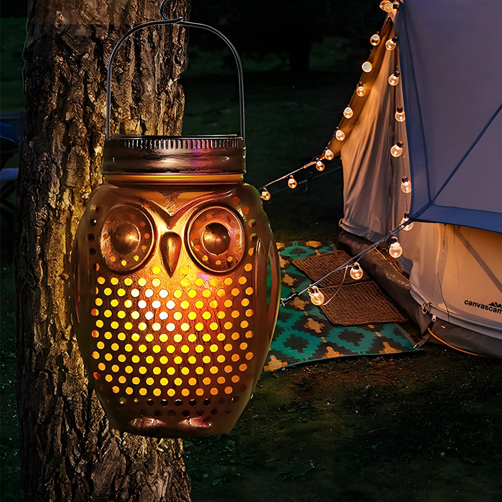 2-Pack Solar Lanterns Flickering Flame Metallic Owl Stake Solar Lights Garden Landscape Lights for Outdoor Decor-Lighom