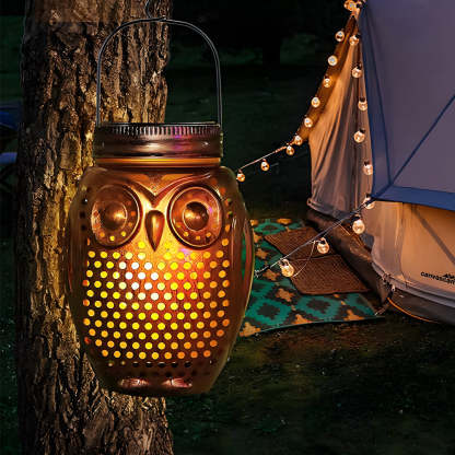 2-Pack Solar Lanterns Flickering Flame Metallic Owl Stake Solar Lights Garden Landscape Lights for Outdoor Decor-Lighom