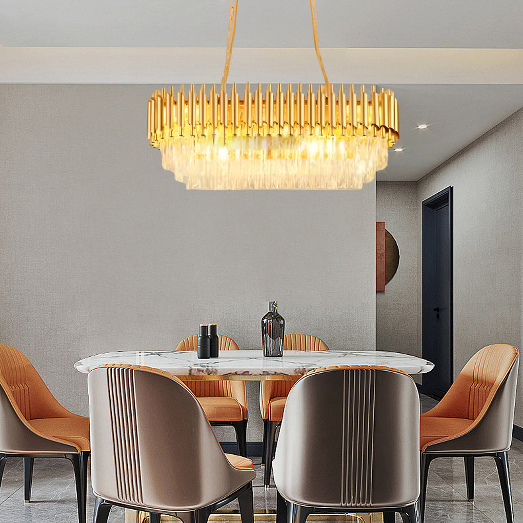 Round Oval Crystal Dimmable Postmodern Chandelier — Round / Gold