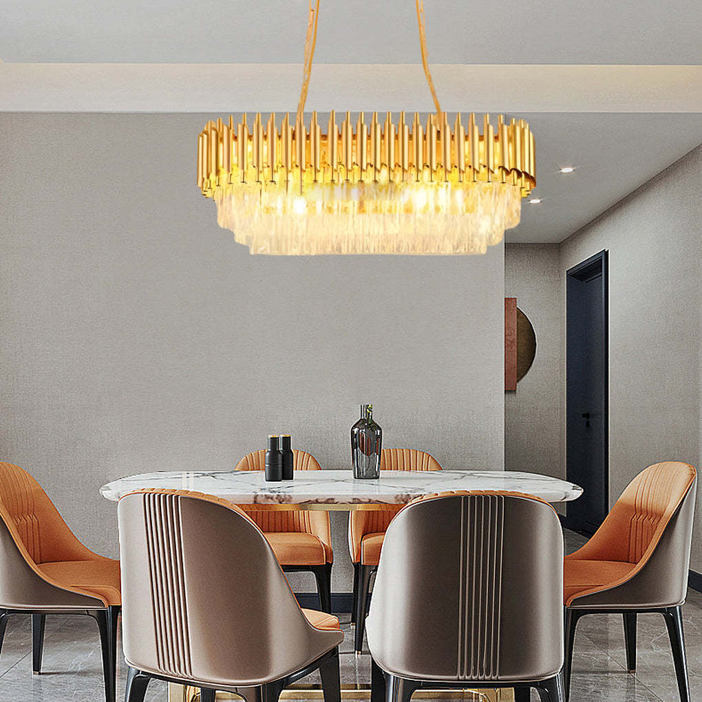 Round Oval Crystal Dimmable Postmodern Chandelier — Round / Gold