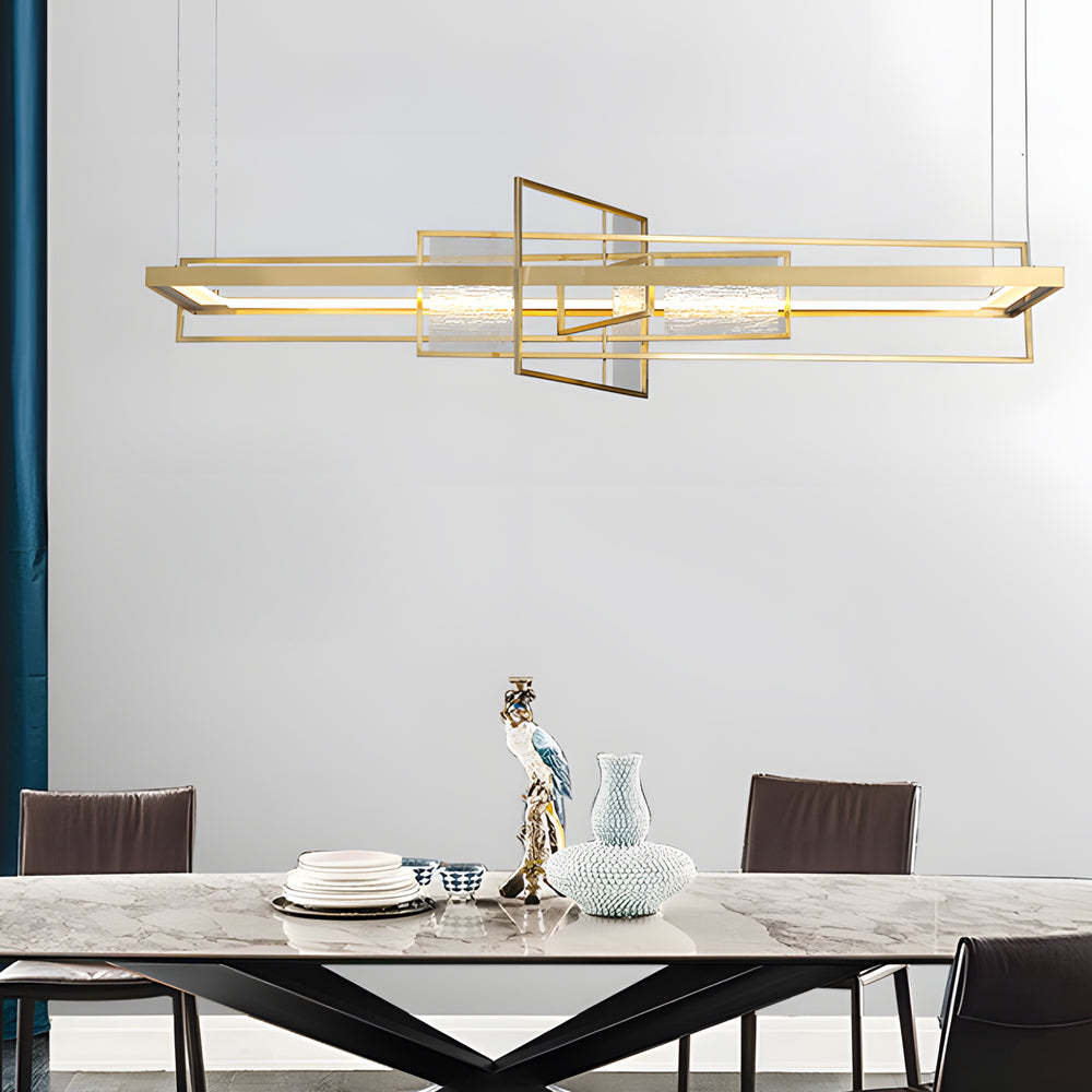 Rectangular Iron Frame Glass LED Chandelier