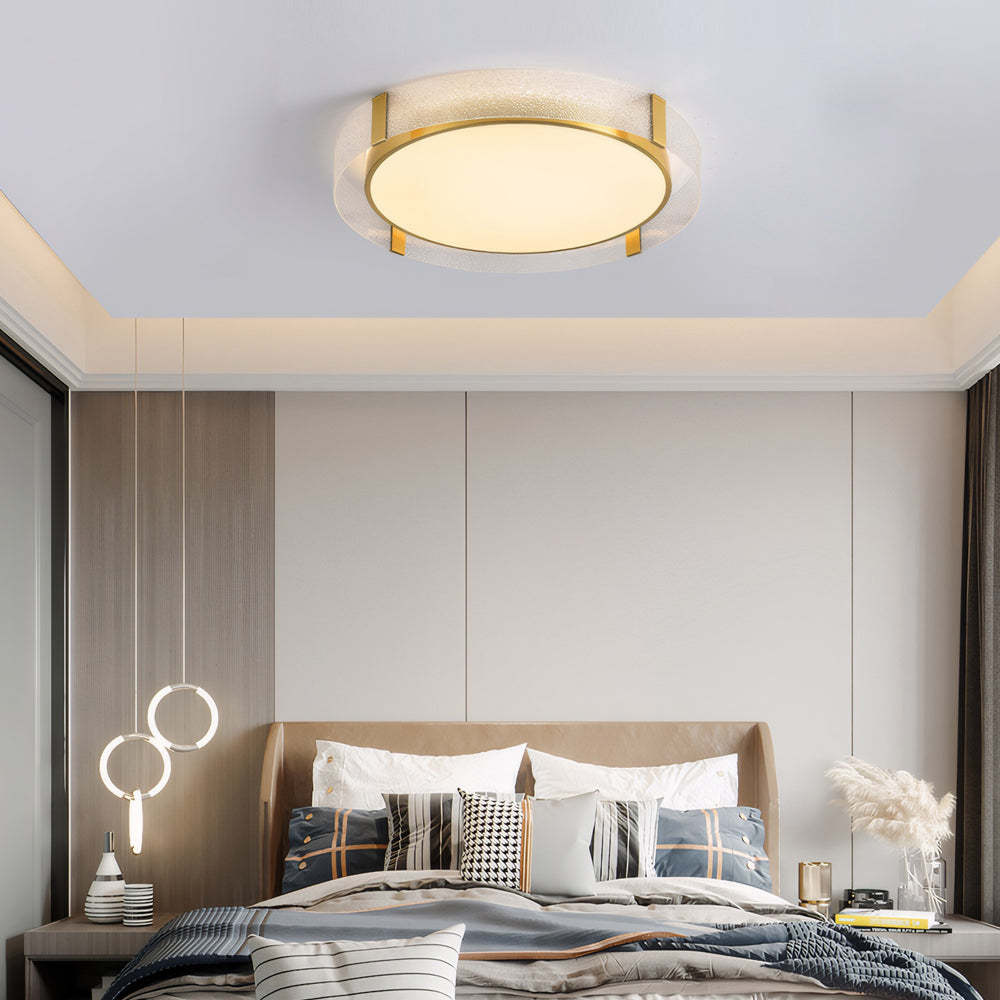 Round Copper Water Ripple Glass Flush Mount Drum Light