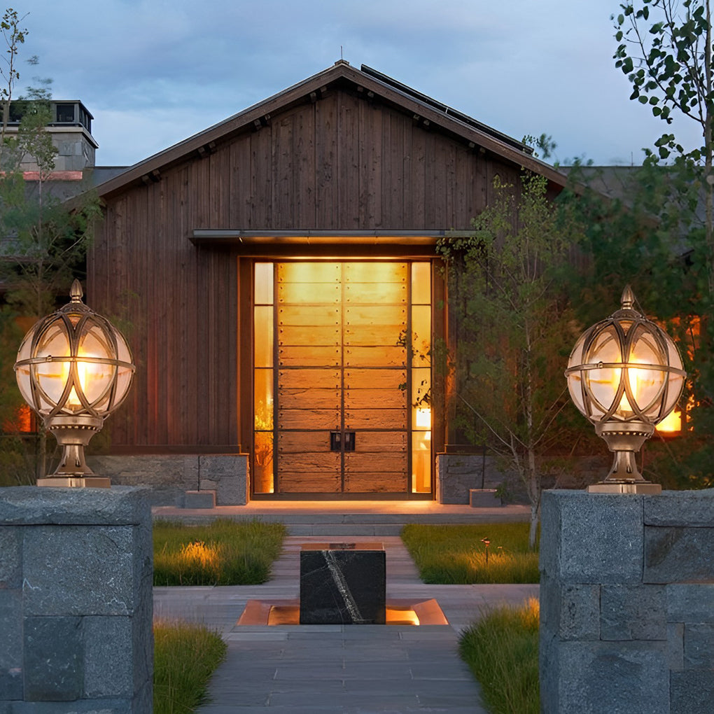 Round Glass E27 Waterproof European Style Outdoor Post Caps Lights-Lighom