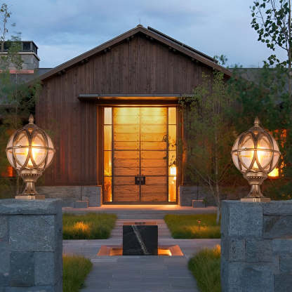 Round Glass E27 Waterproof European Style Outdoor Post Caps Lights-Lighom