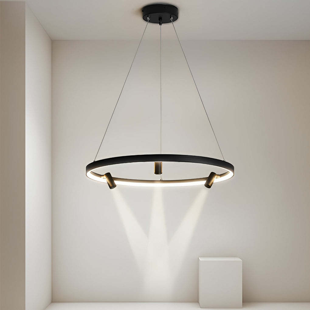 Round LED Chandelier with Adjustable Spotlight — White / 24''