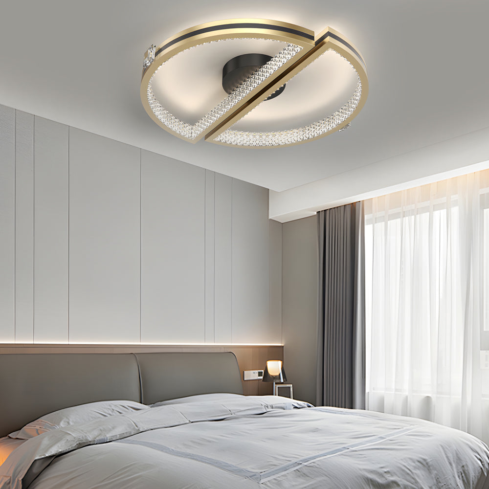 Lighom leather round semicircle black semi-flush mount light — Brushed Gold / 50W