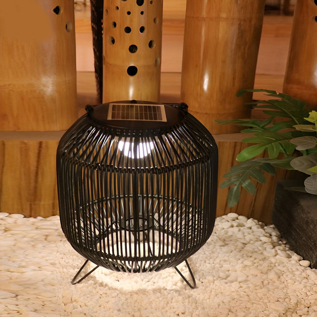 Portable Rattan Retro Solar Outdoor Lantern